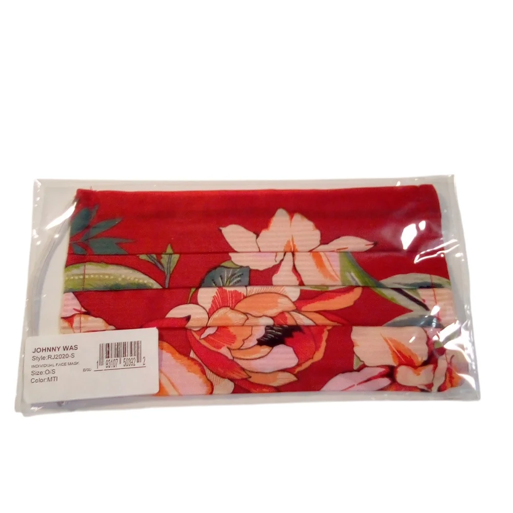 Johnny Was 100% Silk Floral Print Individual Face Mask Red Multi New